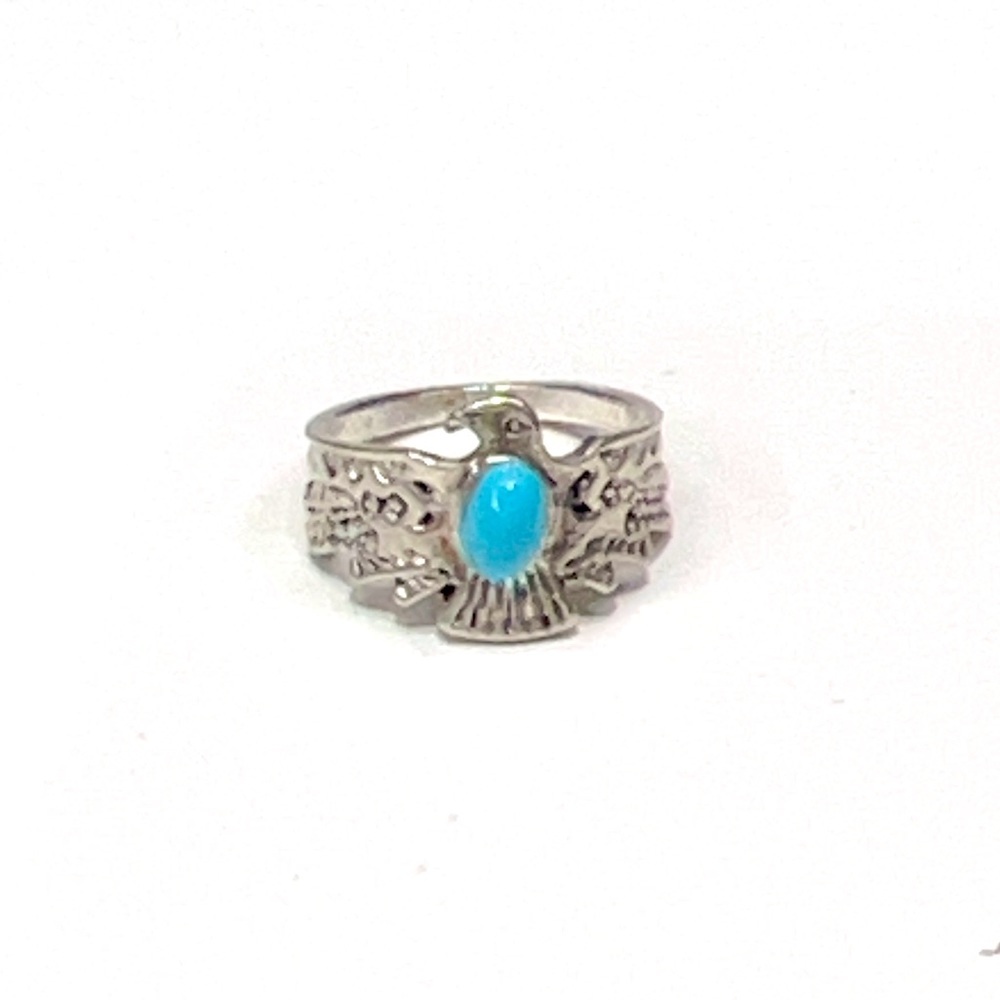 Eagle Faux Turquoise Stone Silver Plated Ring